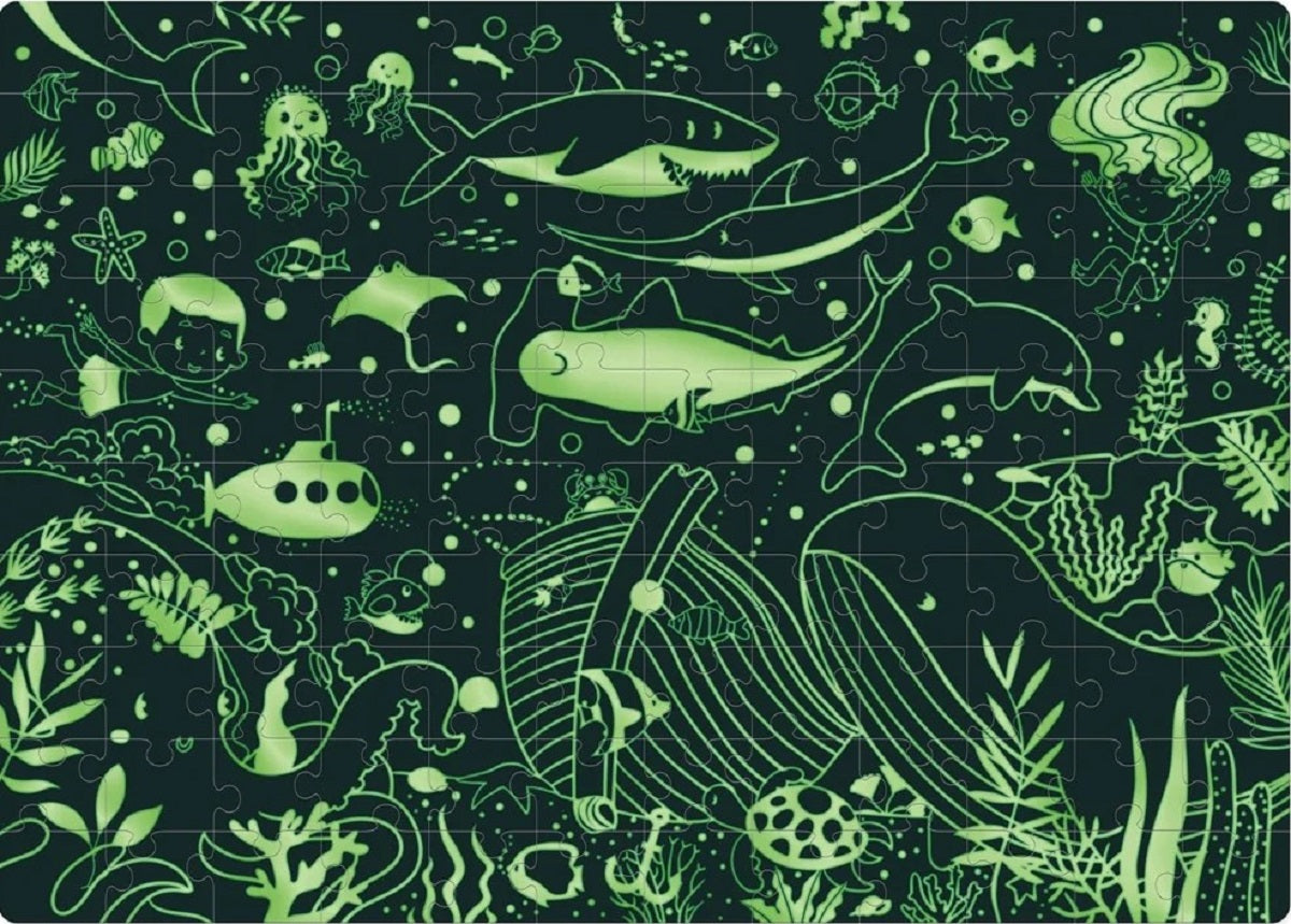 Puzzle fosforescent Mimorello - Oceanul, 120 piese, cu carte de colorat