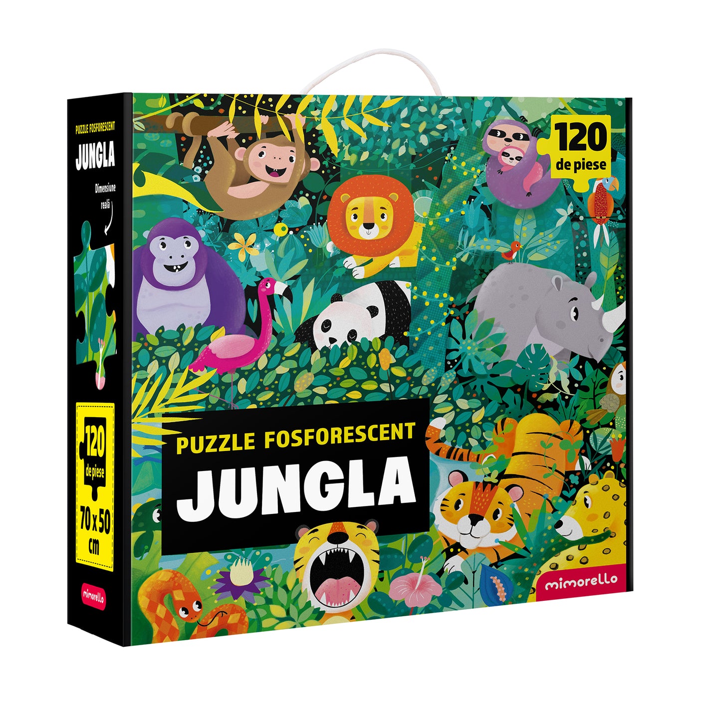 Puzzle fosforescent Mimorello - Junglă, 120 piese, cu carte de colorat