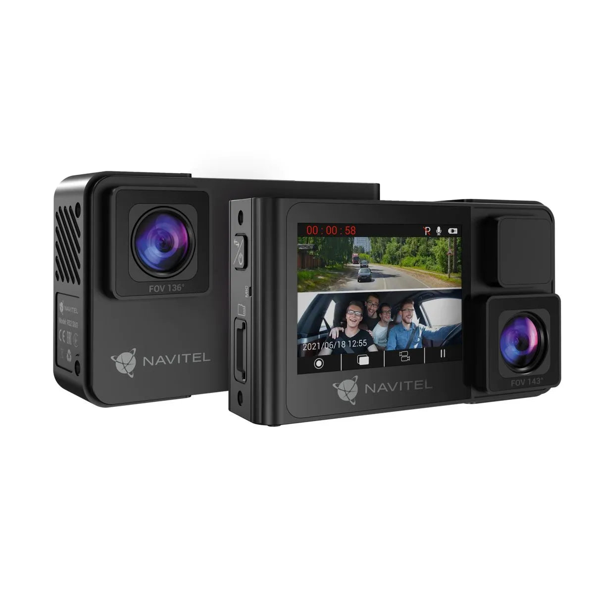 Cameră auto DVR NAVITEL RS2 Duo ( filmare infrared, cameră wide de interior, rezoluție FULL HD, dual mode display, parking mode, suport magnetic, înregistrare in buclă pe microSD )