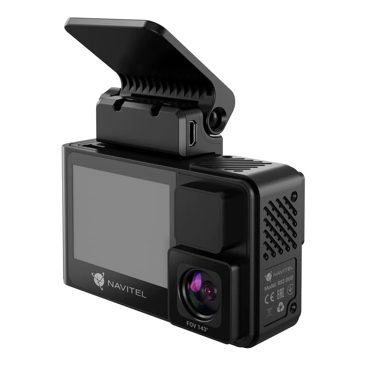 Cameră auto DVR NAVITEL RS2 Duo ( filmare infrared, cameră wide de interior, rezoluție FULL HD, dual mode display, parking mode, suport magnetic, înregistrare in buclă pe microSD )