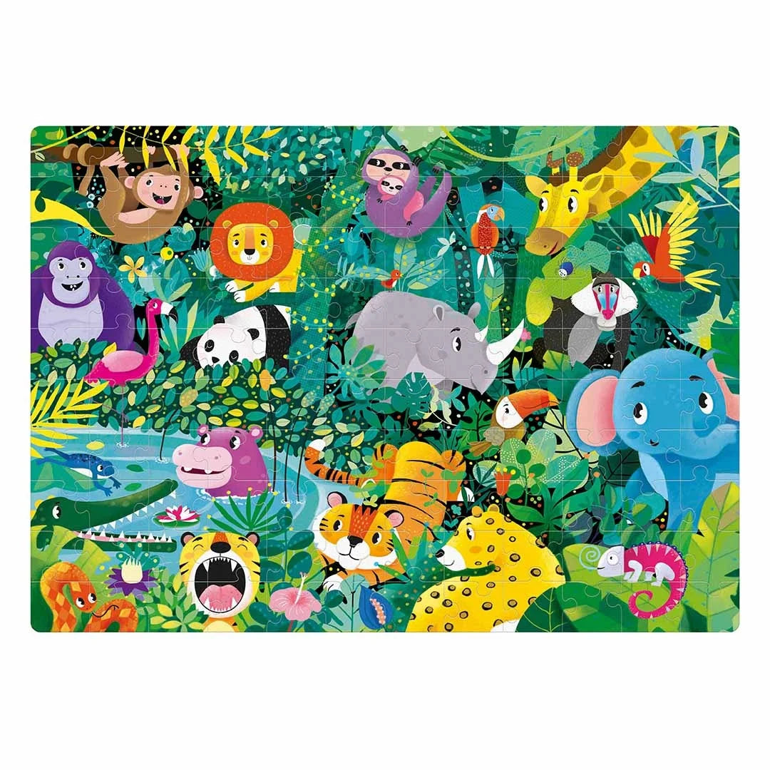 Puzzle fosforescent Mimorello - Junglă, 120 piese, cu carte de colorat