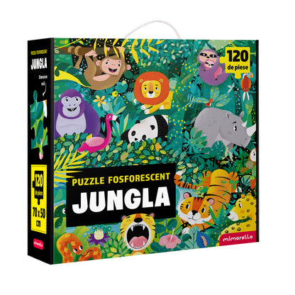 Puzzle fosforescent Mimorello - Junglă, 120 piese, cu carte de colorat