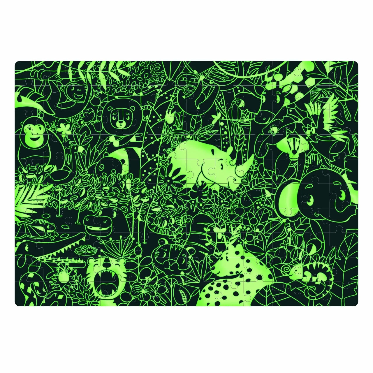 Puzzle fosforescent Mimorello - Junglă, 120 piese, cu carte de colorat