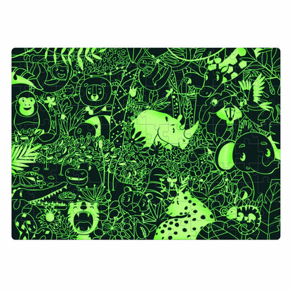 Puzzle fosforescent Mimorello - Junglă, 120 piese, cu carte de colorat